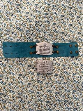 Turquoise Leather Cuff Bracelet with Inspirational Plate